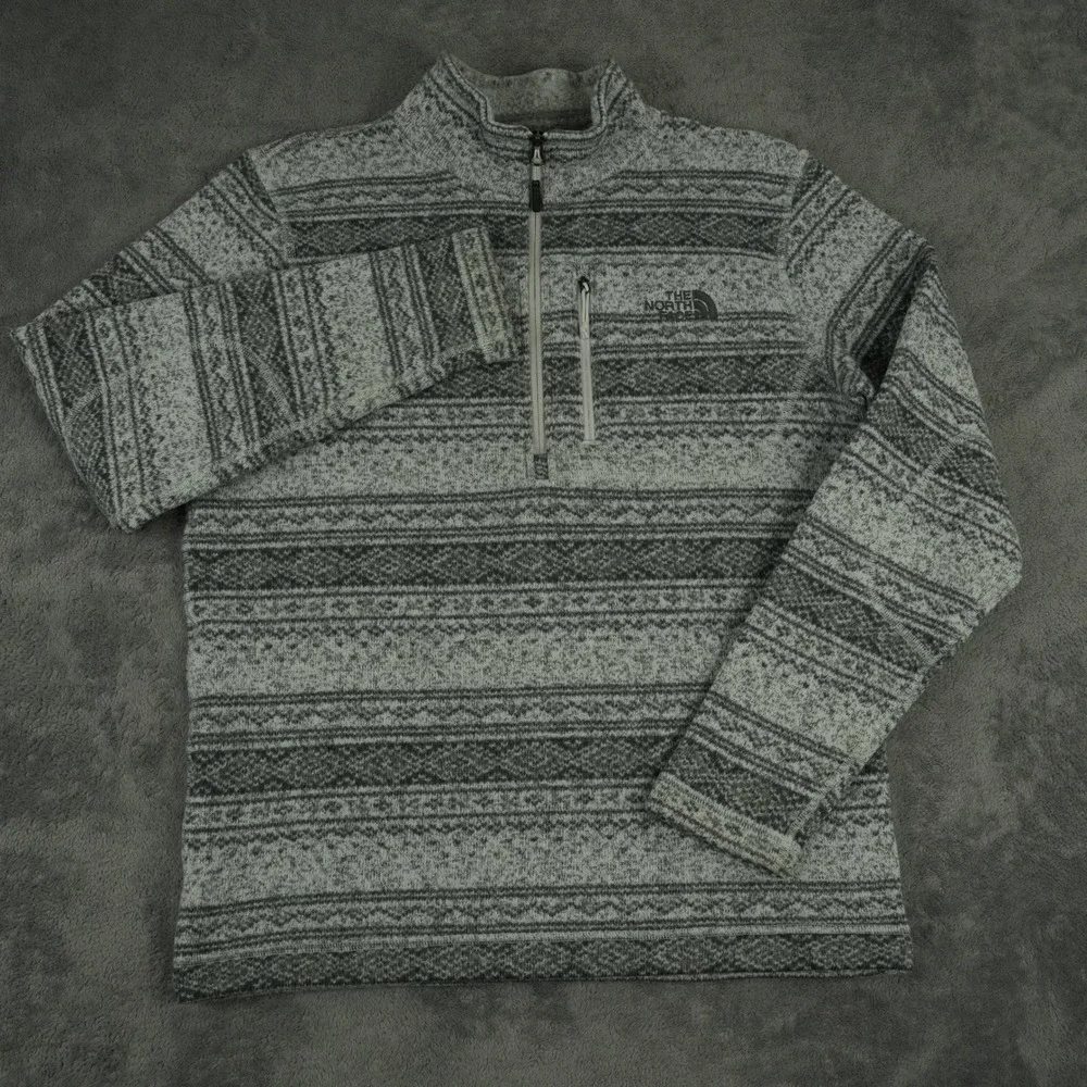 The North Face Gordon Lyons 1/4 Zip Pullover Mens M Grey Fair Isle Aztec CUG5